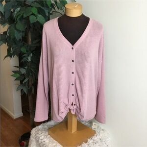 Mudd Waffle knit button down tie front long sleeve v neck Woman’s XL